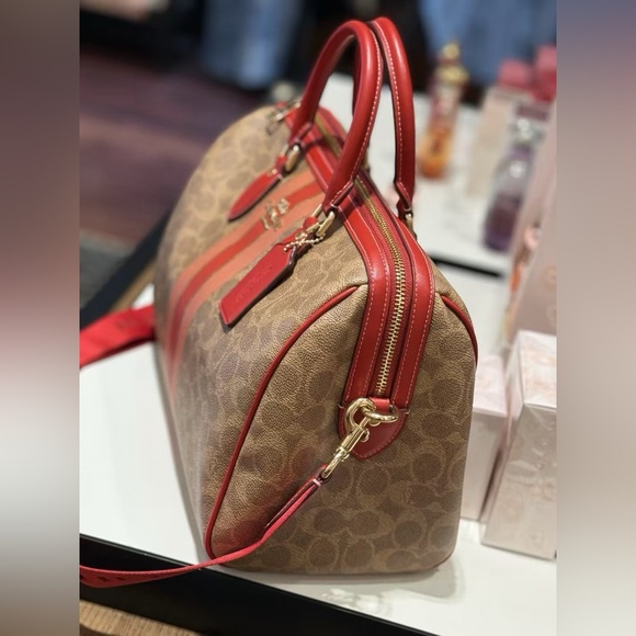 NWT Coach Rowan Large Satchel Bag In Signature Canvas With Stripe - Picture 9 of 9